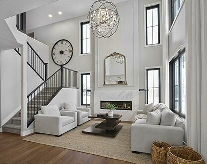 Living room in a home by Kimberley Homes in Kelowna, British Columbia. 