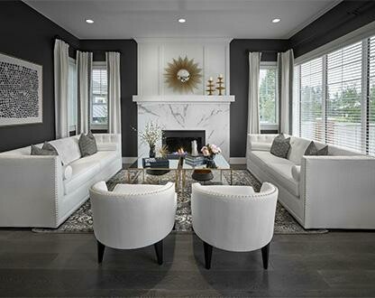 Living room in a home by Kimberley Homes in Kelowna, British Columbia. 