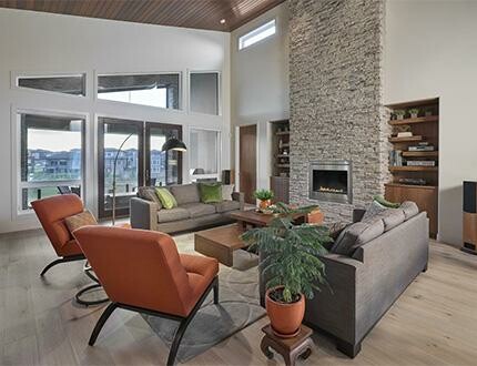 Living room in a home by Kimberley Homes in Kelowna, British Columbia. 
