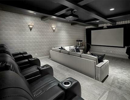 Home theater in a home by Kimberley Homes in Kelowna, British Columbia. 