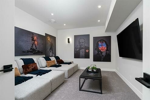 Movie theater in a home by Carrington Homes in Kelowna, British Columbia. 