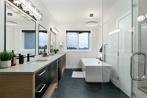 Master bathroom in a home by Carrington Homes in Kelowna, British Columbia. 