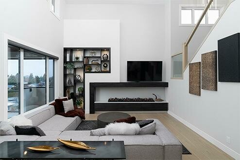Living room in a home by Carrington Homes in Kelowna, British Columbia. 