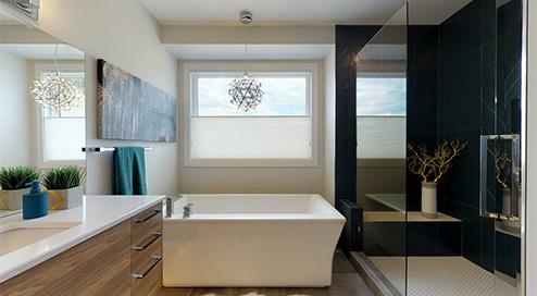Master bathroom in a home by Carrington Homes in Lone Pine Estates in Kelowna, British Columbia. 