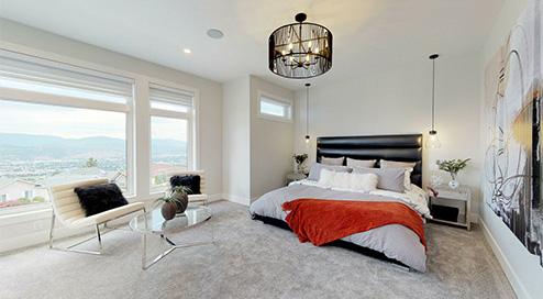 Master bedroom in a home by Carrington Homes in Lone Pine Estates in Kelowna, British Columbia. 