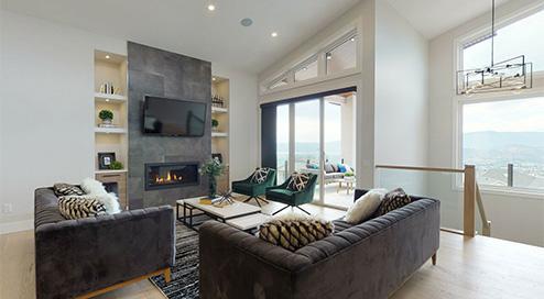 Living room in a home by Carrington Homes in Lone Pine Estates in Kelowna, British Columbia. 