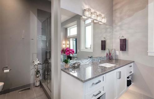 The master bathroom in a new home by Corey
Knorr Construction in Kelowna, British Columbia.