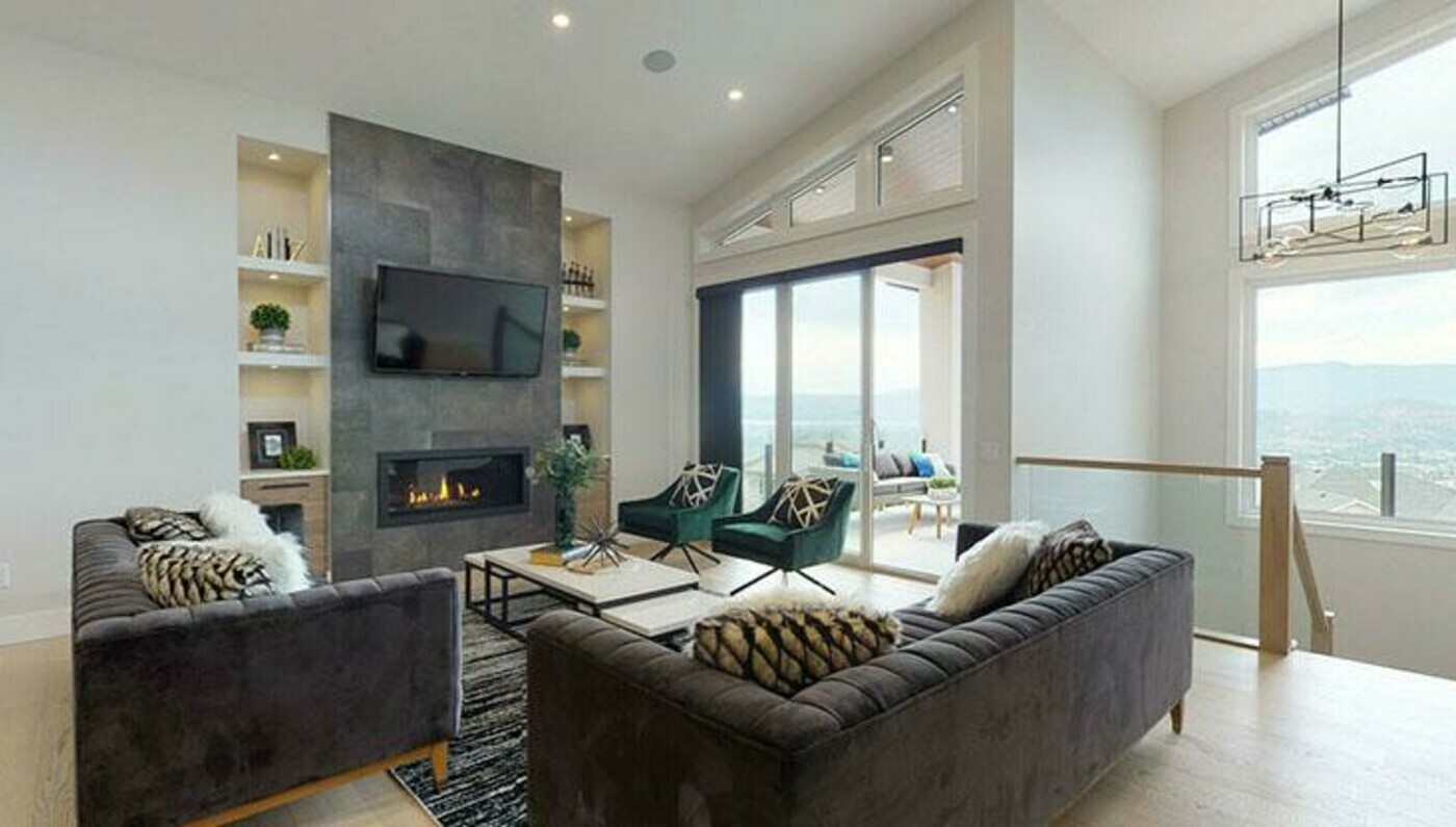 Great room in the Emerald model showhome by Carrington Homes in Lone Pine Estates, Kelowna, British Columbia.
